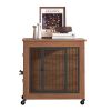 27.2" Dog Crate Furniture With Lockable Wheels Heavy Duty Wooden Dog Kennel With 2 Doors Steel Metal Pet Cage End Table Brown Indoor Dog House For Sma