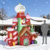 10Ft Inflatable Candy Castle Christmas Decoration With Warm White Led Lights Colorful Light Built-In Fans 10 Ground Stakes & 5 Tether Ropes Outdoor Ya