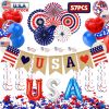 4Th Of July Decorations Set,Patriotic Party Supplies With Usa Foil Balloons Paper Fans Confetti Balloons Hanging Streamers Star Confetti Flags For Ind