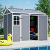 8X6Ft Resin Outdoor Storage Shed With Floor Lockable Garden Shed With 2 Windows Ventilation & Sloped Roof Weather-Resistant For Garden Tools Lawn Equi
