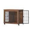 32.5" Dog Crate Furniture With Lockable Wheels Heavy Duty Wooden Dog Kennel With 2 Doors Steel Metal Pet Cage End Table Brown Indoor Dog House For Sma