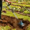 800W 21V Cordless Tiller Cultivator 3.0Ah Battery Powered Tiller With 8.66" Width 6.69" Depth Manganese Steel Tines For Soil Cultivation Weeding Garde