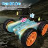 Kid Driving Rc Stunt Car 7 Color Strip Light Dynamic Music Swing Arm Double-Sided   Rolling Remote Control Car Off Road 2.4Ghz 4Wd Rechargeable Racing
