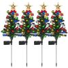 4Packs Solar Christmas Tree Lights Xmas Garden Decorations Tree Stake Lamp 20Leds Solar Decor Light With Constant And Flashing Mode For Pathway Yard P