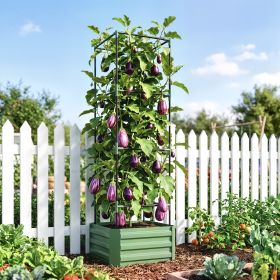 Galvanized Planter Box, 24" x 24" x 73.5" Raised Garden Bed with Tomato Cage for Climbing Vines, Green