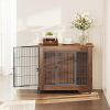 32.5" Dog Crate Furniture With Lockable Wheels Heavy Duty Wooden Dog Kennel With 2 Doors Steel Metal Pet Cage End Table Brown Indoor Dog House For Sma