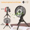 10400Mah Portable Camping Fan With Led Light Rechargeable Tripod Tent Hanging Fan Lantern Portable Foldable Oscillating Table Fan With 3 Brightness 4