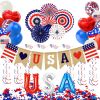 4Th Of July Decorations Set,Patriotic Party Supplies With Usa Foil Balloons Paper Fans Confetti Balloons Hanging Streamers Star Confetti Flags For Ind