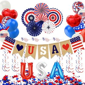 4Th Of July Decorations Set,Patriotic Party Supplies With Usa Foil Balloons Paper Fans Confetti Balloons Hanging Streamers Star Confetti Flags For Ind