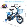 16In Kids\' Bike With Training Wheels Children Bicycle With Helmet Basket Rear Seat Chain Guard For Boys Aged 4-7