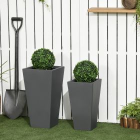 2-Pack Outdoor Planter Set, Flower Pots with Drainage Holes, Durable & Stackable Plant Pot, 22in & 18in, Gray