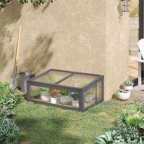 Wooden Cold Frame Greenhouse, Mini Greenhouse with Polycarbonate Board and Solid Wood Frame, 39" x 26" x 16", Gray