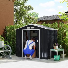 7'x4' Metal Outdoor Shed Organizer & Garden Storage with 4 Vents for Airflow & 2 Easy Sliding Doors - Dark Gray