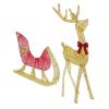 Lighted Christmas Reindeer & Sleigh Indoor Outdoor Christmas Decoration Christmas Lighted Display With 8 Lighting Modes