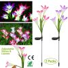 2Pcs Solar Garden Lights Outdoor Lily Flower Led Light 7-Color Changing Ip65 Waterproof Pathway Stake Lights Patio Decorative For Garden Patio Yard Wa