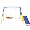 3 In 1 Swing Set With Slide For Backyard, Outdoor Playground Set With 33 Inch Saucer Swing, Belt Swing And Kids Slide, Heavy Duty A-Frame Steel Swing