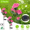 2Pcs Solar Powered Lights Outdoor Rose Flower Led Decorative Lamp Water Resistant Pathway Stake Lights For Garden Patio Yard Walkway
