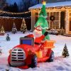 7.5Ft Inflatable Santa Truck With Lit Christmas Tree, Pre-Lit Warm White Leds, Outdoor Christmas Yard Decorations With Built-In Fan, Stakes & Tether R