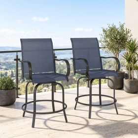 Outdoor Bar Stools Set of 2, 360Â° Swivel Bar Height Chairs, 26.75" x 29.5" x 48.5", Navy Blue