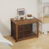 38.6" Dog Crate Furniture With Lockable Wheels Heavy Duty Wooden Dog Kennel With 2 Doors Steel Metal Pet Cage End Table Brown Indoor Dog House For Med