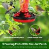 Glass Hummingbird Feeder 33Oz Hand Blown Hummingbird Feeder With 5 Flower Feeding Port Perch Ant Moat Hanging Hook S Hook Hemp Rope Cleaning Brush For