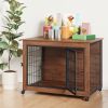 38.6" Dog Crate Furniture With Lockable Wheels Heavy Duty Wooden Dog Kennel With 2 Doors Steel Metal Pet Cage End Table Brown Indoor Dog House For Med