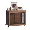 32.5" Dog Crate Furniture With Lockable Wheels Heavy Duty Wooden Dog Kennel With 2 Doors Steel Metal Pet Cage End Table Brown Indoor Dog House For Sma