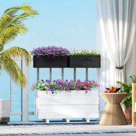 2 Pack 20 Inch Railing Flower Pots, Hanging Flower Pots with Hooks, Drainage Holes for Fence, Rattan Look, Black