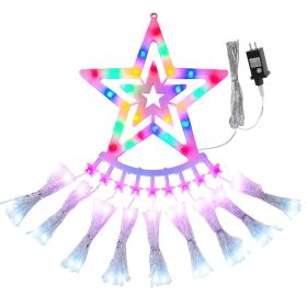 11.48Ft 350Led Multicolored Christmas Star Waterfall Tree String Light Indoor Outdoor Waterproof String Lights With Star Topper 8 Light Modes Memory F