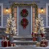 4.5Ft Flocked Christmas Tree With Pot 150 Pre-Lit Warm White Led Lights 19 Pine Cone Decorations Potted Artificial Christmas Tree For Bedroom Living R