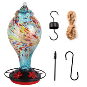 Glass Hummingbird Feeder 33Oz Hand Blown Hummingbird Feeder With 5 Flower Feeding Port Perch Ant Moat Hanging Hook S Hook Hemp Rope Cleaning Brush For