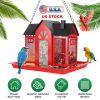 Metal Hanging Bird Feeder House Classic Barn Bird Feeder House Iron Hanging Outdoor Feeder With Visible Window And Lift Top Lid 15.75In Hanging Length