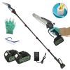 2-In-1 8” Cordless Electric Pole Saw And Mini Chainsaw With Extension Poles 2Pcs 21V 3.0Ah Batteries Adjustable Length Chain Saw With Auto Oiler Safet