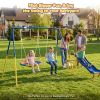 3 In 1 Swing Set With Slide For Backyard, Outdoor Playground Set With 33 Inch Saucer Swing, Belt Swing And Kids Slide, Heavy Duty A-Frame Steel Swing