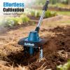 800W 21V Cordless Tiller Cultivator 3.0Ah Battery Powered Tiller With 8.66" Width 6.69" Depth Manganese Steel Tines For Soil Cultivation Weeding Garde