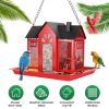 Metal Hanging Bird Feeder House Classic Barn Bird Feeder House Iron Hanging Outdoor Feeder With Visible Window And Lift Top Lid 15.75In Hanging Length