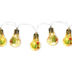 13.78Ft Christmas Snow Globe String Light Battery Powered 10 Led Bulbs Indoor Christmas Lights With Pine Needles Snowflakes Berries