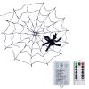 3.28Ft Spider Web Light With Hairy Spider 70Led Battery Powered Remote Control 8 Lighting Modes Glowing Outdoor Indoor Wall Halloween Decoration