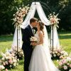 7.87Ft H X 4.59Ft W Adjustable Metal Garden Arch Diy Outdoor Trellis For Climbing Plants Wedding Arch Decoration Iron Arbor For Backyard Garden Entran
