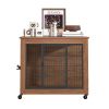 32.5" Dog Crate Furniture With Lockable Wheels Heavy Duty Wooden Dog Kennel With 2 Doors Steel Metal Pet Cage End Table Brown Indoor Dog House For Sma