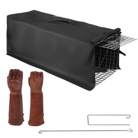 Humane Cat Trap Cage With Waterproof Cover Gloves Catch Release Live Animal Rodent Cage Collapsible Galvanized Wire For Raccoons Beavers Groundhogs Fo