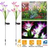 2Pcs Solar Garden Lights Outdoor Lily Flower Led Light 7-Color Changing Ip65 Waterproof Pathway Stake Lights Patio Decorative For Garden Patio Yard Wa