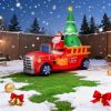 7.5Ft Inflatable Santa Truck With Lit Christmas Tree, Pre-Lit Warm White Leds, Outdoor Christmas Yard Decorations With Built-In Fan, Stakes & Tether R