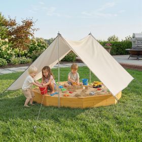 Wooden Sandbox with Large Canopy, Outdoor Sand Box with 4 Bench Seats, Bottom Liner for 8 Kids Aged 3-8, Yellow