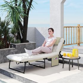 Folding Chaise Lounge Pool Chair with 4-level Reclining Back, Cushion, Side Pocket, Headrest, Beige