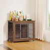 32.5" Dog Crate Furniture With Lockable Wheels Heavy Duty Wooden Dog Kennel With 2 Doors Steel Metal Pet Cage End Table Brown Indoor Dog House For Sma