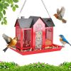 Metal Hanging Bird Feeder House Classic Barn Bird Feeder House Iron Hanging Outdoor Feeder With Visible Window And Lift Top Lid 15.75In Hanging Length