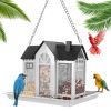 Metal Hanging Bird Feeder House Classic Barn Bird Feeder House Iron Hanging Outdoor Feeder With Visible Window And Lift Top Lid 15.75In Hanging Length