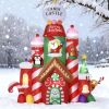 10Ft Inflatable Candy Castle Christmas Decoration With Warm White Led Lights Colorful Light Built-In Fans 10 Ground Stakes & 5 Tether Ropes Outdoor Ya