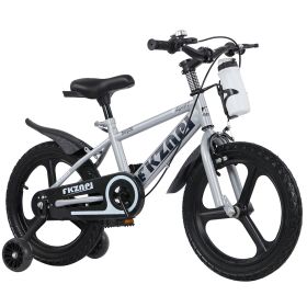 18 Inch Kids Bike With Training Wheels, Children\'S Bicycle With Magnesium Alloy Wheels, Dual U-Brakes, Adjustable Quick-Release Seat, Water Bottle &